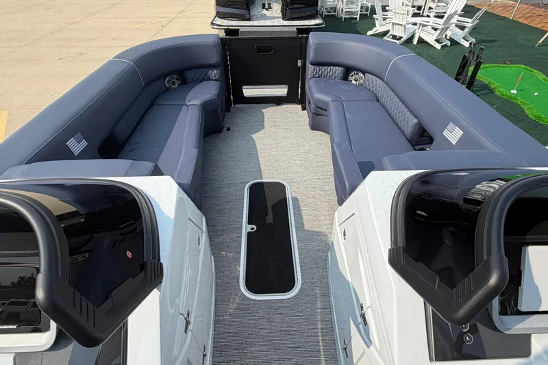 Slide: The Image of Interior view of 2027 Sylvan G5 LZ DC boat with spacious seating and modern design. - 10