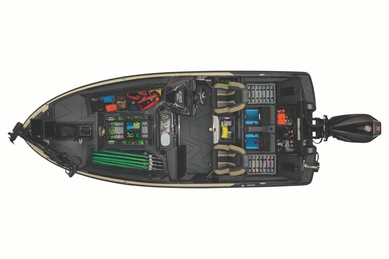 Slide: The Image of Overhead view of 2027 Nitro Z20 XL Pro fishing boat with organized storage compartments. - 3