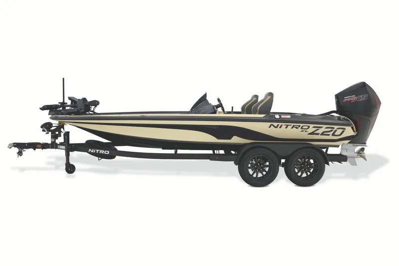 Slide: The Image of 2027 Nitro Z20 XL Pro boat on trailer, side view, featuring sleek design and powerful engine. - 1