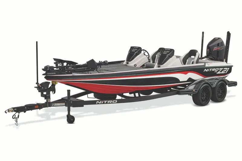 Slide: The Image of 2027 Nitro Z21 XL Pro bass boat with trailer, featuring sleek design and modern equipment. - 3