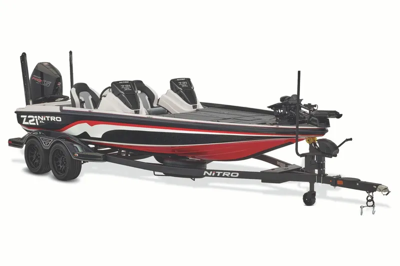 Slide: The Image of 2027 Nitro Z21 XL Pro bass boat with trailer, featuring sleek design and modern features. - 4