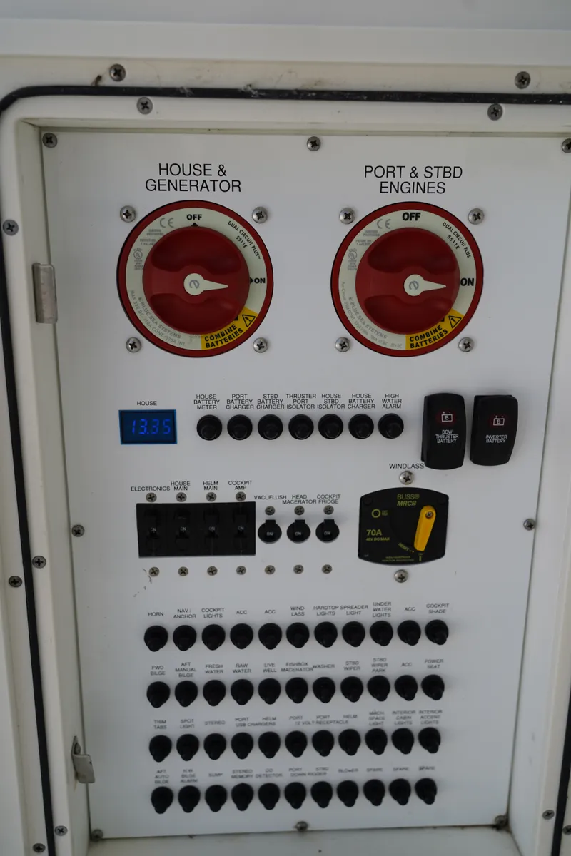 Slide: The Image of Control panel with two large red switches and multiple buttons and indicators. - 48