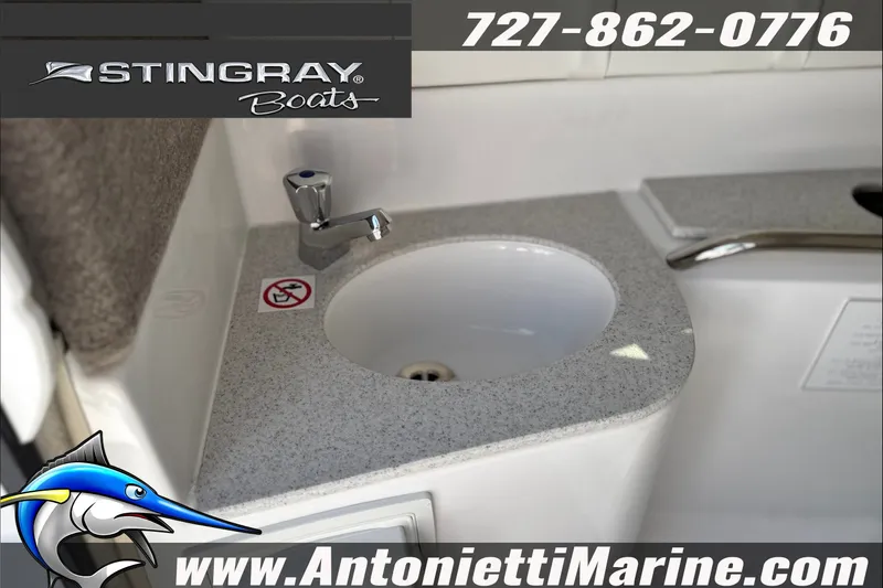 Slide: The Image of Stingray 24 DC 2027 boat sink with faucet, featuring Antonietti Marine branding. - 15