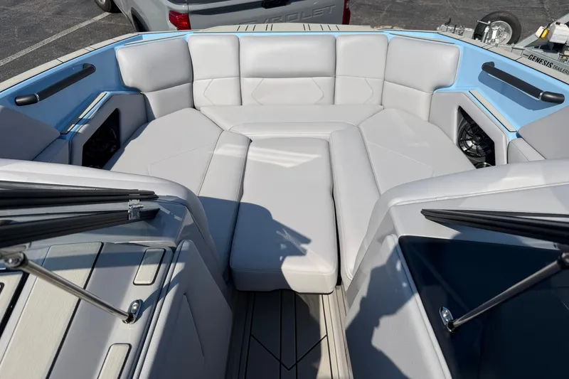 Slide: The Image of Interior of 2025 Moomba Tykon boat with spacious seating and modern design. - 11