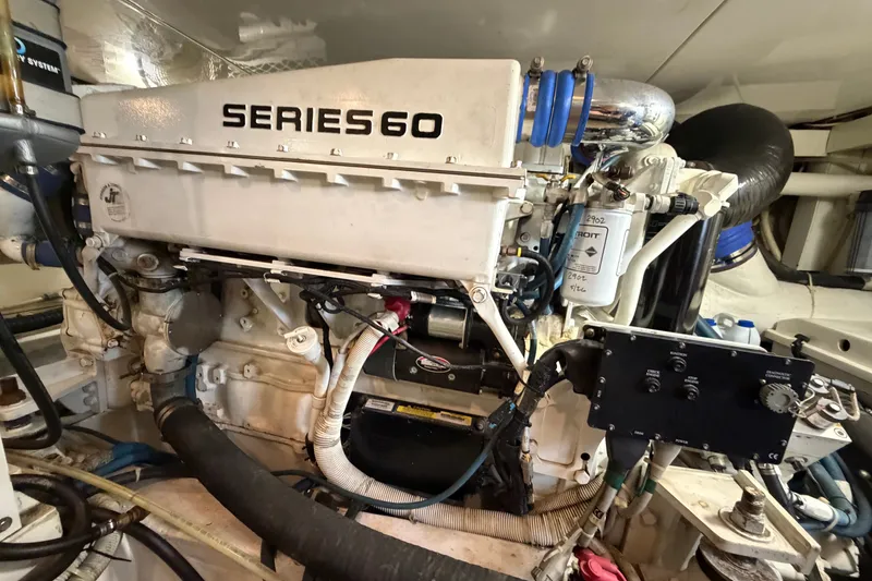 Slide: The Image of Engine room of a 2007 Post 50 Convertible with Series 60 engine. - 111