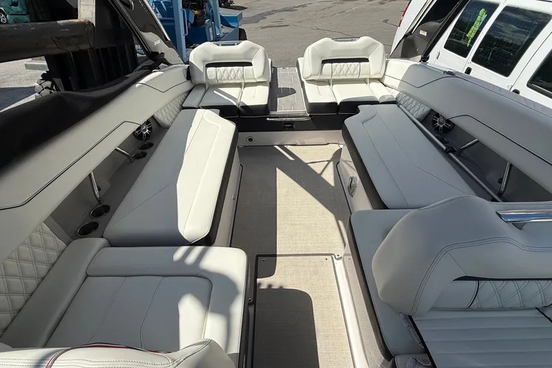Slide: The Image of Luxurious interior of a 2021 Regal LS6 boat with spacious seating and elegant design. - 6