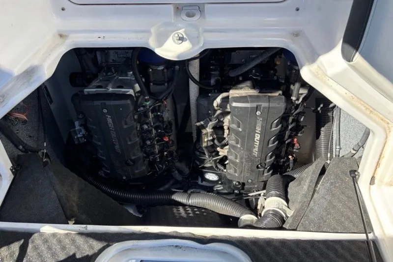 Slide: The Image of 2015 Yamaha Boats AR240 HO engine compartment with twin high-output engines. - 3