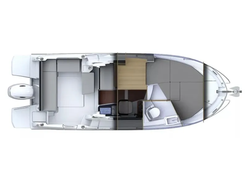 Slide: The Image of Manufacturer Provided Image: 2026 Beneteau Antares 7 Fishing boat layout, top view, showcasing interior and deck design. - 9