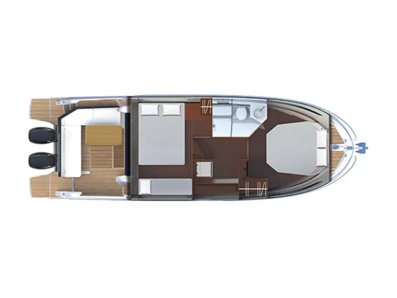 Slide: The Image of Manufacturer Provided Image: Top view layout of 2026 Beneteau Antares 11 Fly, showcasing interior design and cabin arrangement. - 7