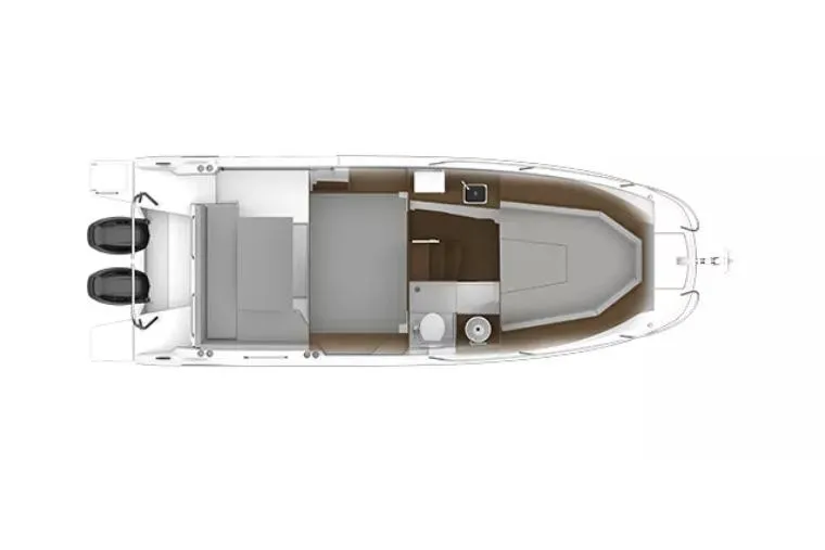 Slide: The Image of Manufacturer Provided Image: 2026 Beneteau Flyer 9 SUNdeck boat layout, featuring dual engines and spacious interior design. - 8