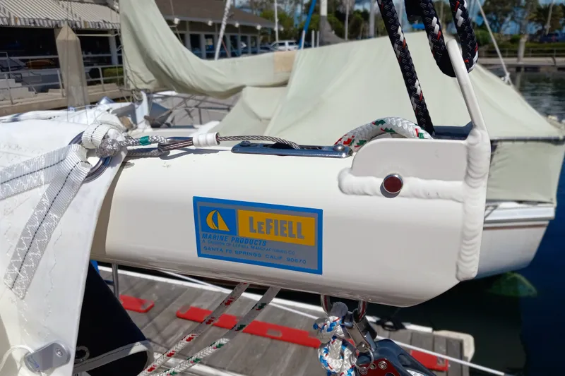 Slide: The Image of Close-up of Lefiell marine equipment on a 2002 Pacific Seacraft Dana 24 sailboat. - 31