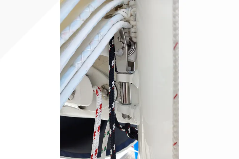 Slide: The Image of Close-up of rigging on a 2002 Pacific Seacraft Dana 24 sailboat. - 17