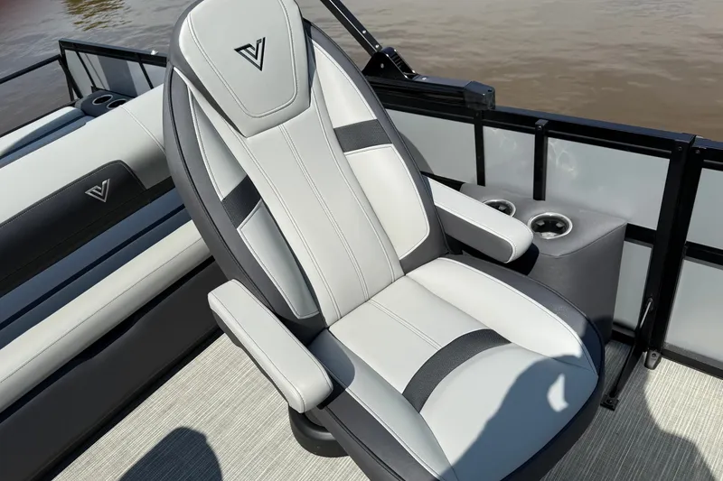 Slide: The Image of Luxurious seating on 2026 Viaggio X24 boat with cup holders, featuring sleek design and comfort. - 12
