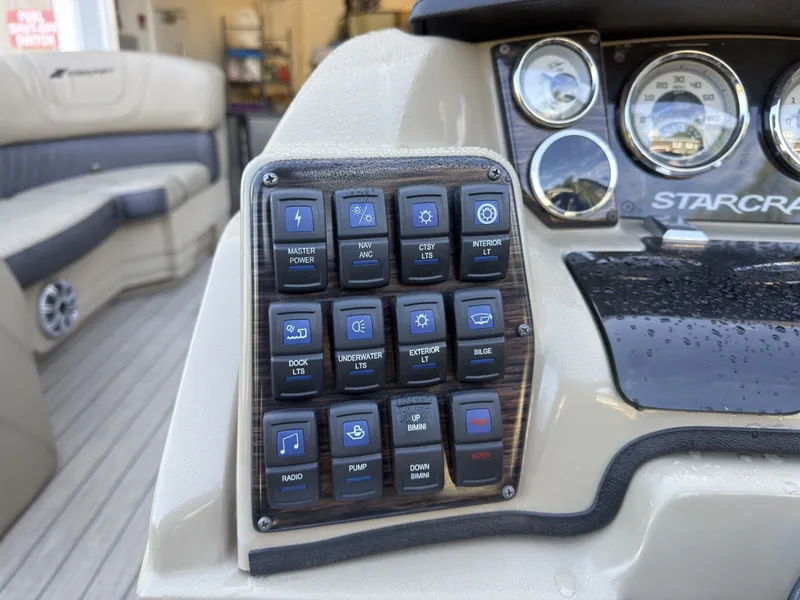 Slide: The Image of The image shows the dashboard of a 2019 Starcraft SLS 3 with various switches and gauges. - 21