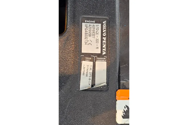 Slide: The Image of Close-up of Volvo Penta engine label on 2013 Four Winns V335 boat. - 66