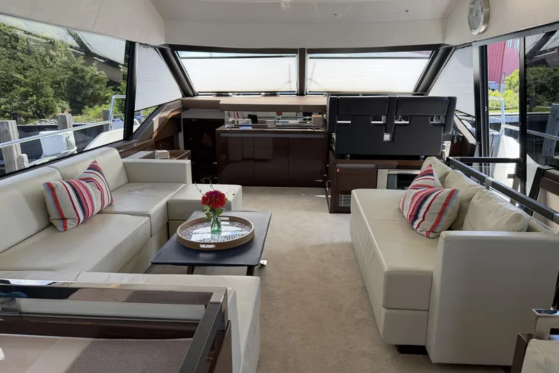 Slide: The Image of Luxurious interior of 2023 Prestige 690 yacht with elegant seating and modern decor. - 20