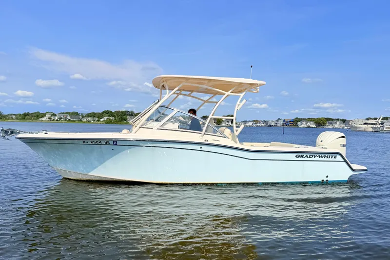 The Image of 2025 Grady-White Freedom 235 boat on calm water, clear sky background. - 0