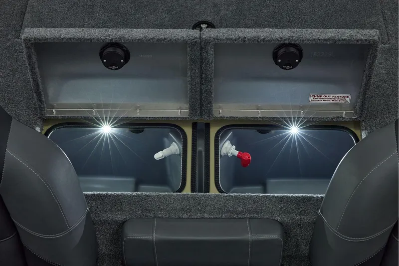 Slide: The Image of Manufacturer Provided Image: Interior view of 2026 Tracker Pro Team 195 boat with storage compartments and lighting. - 48