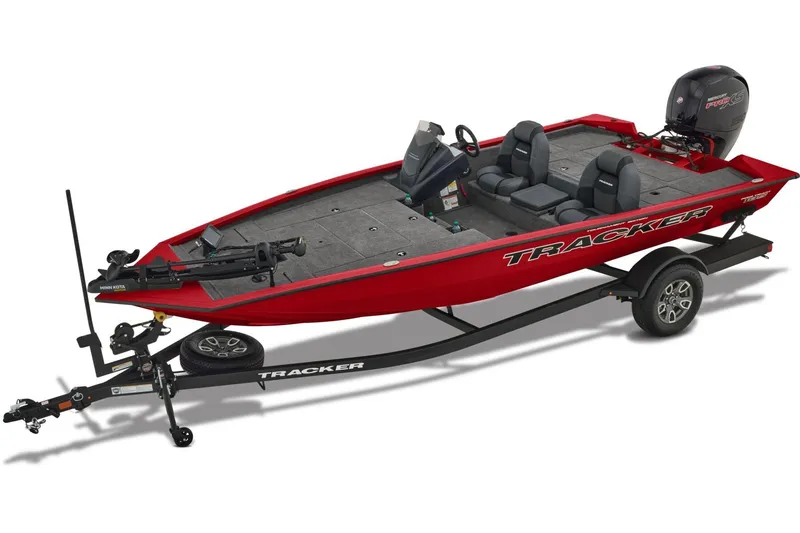 The Image of Manufacturer Provided Image: 2026 Tracker Pro Team 195 boat, red exterior, dual seats, on trailer. - 3