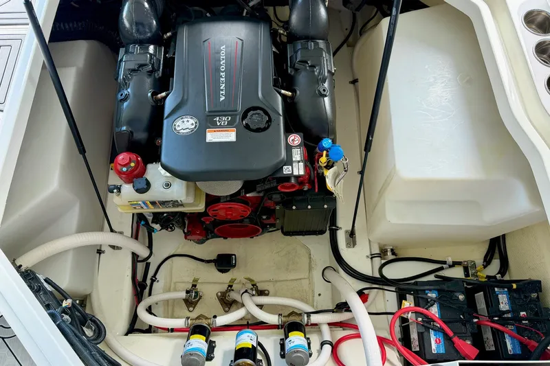 Slide: The Image of Engine compartment of 2023 Cobalt R6 Surf boat with Volvo Penta 430 V8 engine. - 23