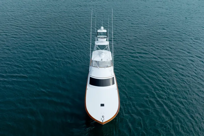 Slide: The Image of Aerial view of 2010 Jamie Chadwick 61' Convertible yacht on calm water. - 18