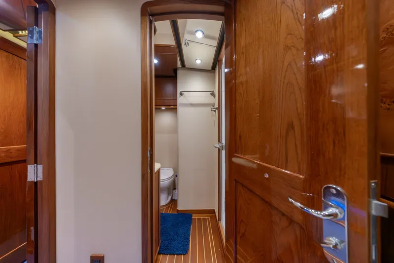 Slide: The Image of Luxurious wooden interior of 2010 Jamie Chadwick 61' Convertible yacht bathroom. - 85