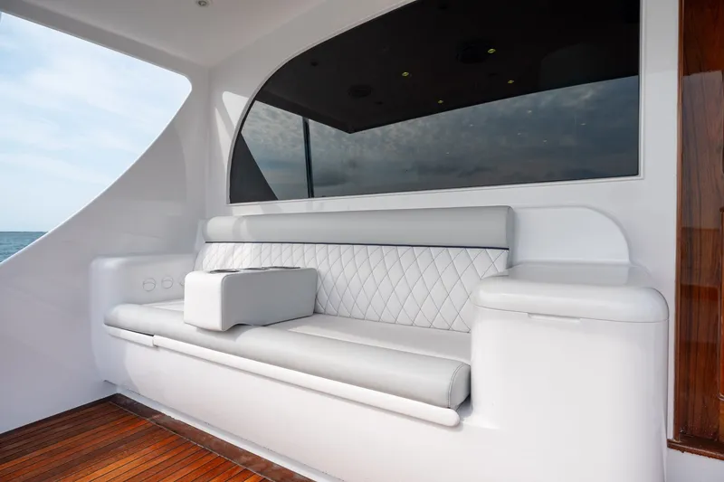Slide: The Image of Luxurious seating on a 2010 Jamie Chadwick 61' Convertible yacht with ocean view. - 24