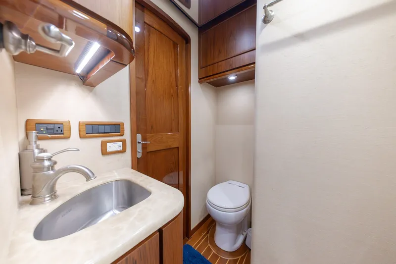 Slide: The Image of Luxurious yacht bathroom with modern fixtures in a 2010 Jamie Chadwick 61' Convertible. - 86