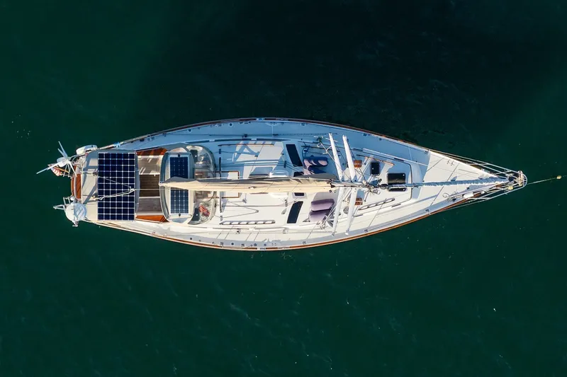 Slide: The Image of Aerial view of 1990 Able 42 yacht with solar panels on deck. - 5