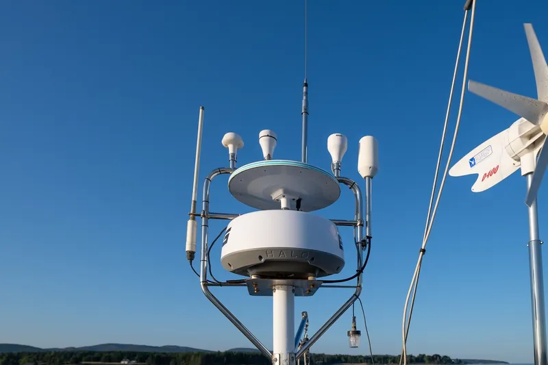 Slide: The Image of Weather monitoring equipment on Able 42, 1990 model, under clear blue sky. - 43