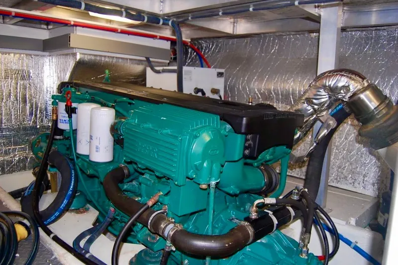 Slide: The Image of Engine room of 2007 Navigator 44 Classic yacht with green marine engine. - 47