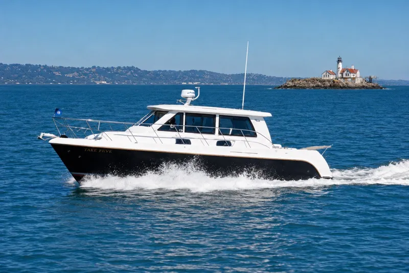 The Image of 2006 Navigator 34 Californian yacht cruising near a lighthouse on a sunny day. - 1