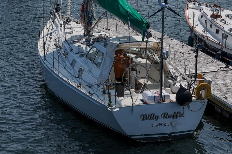 Slide: The Image of Sailing yacht "Billy Ruffin," Van De Stadt Samoa 47, docked in Newport, 1993 model. - 5