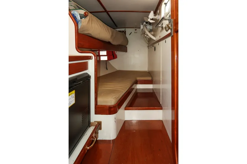 Slide: The Image of Cozy cabin interior of 1993 Van De Stadt Samoa 47 sailboat with wooden finishes. - 20