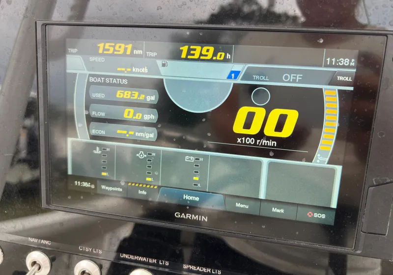 Slide: The Image of A Garmin display shows boat data like speed, fuel level, and operating hours. - 20
