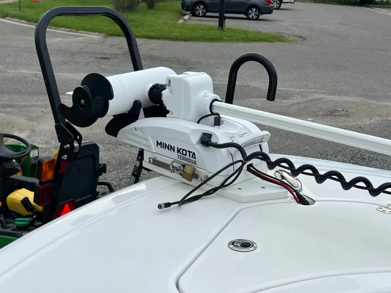 Slide: The Image of A Minn Kota Terrova trolling motor is mounted on a Sportsman Open 232 Center Console boat. - 30