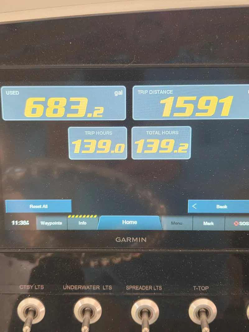 Slide: The Image of A Garmin screen displays fuel usage, trip distance, and engine hours. - 5