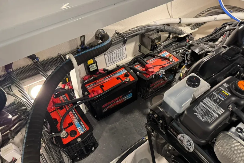 Slide: The Image of Engine compartment of 2026 Formula 360 Crossover Bowrider I/O with Odyssey batteries. - 73
