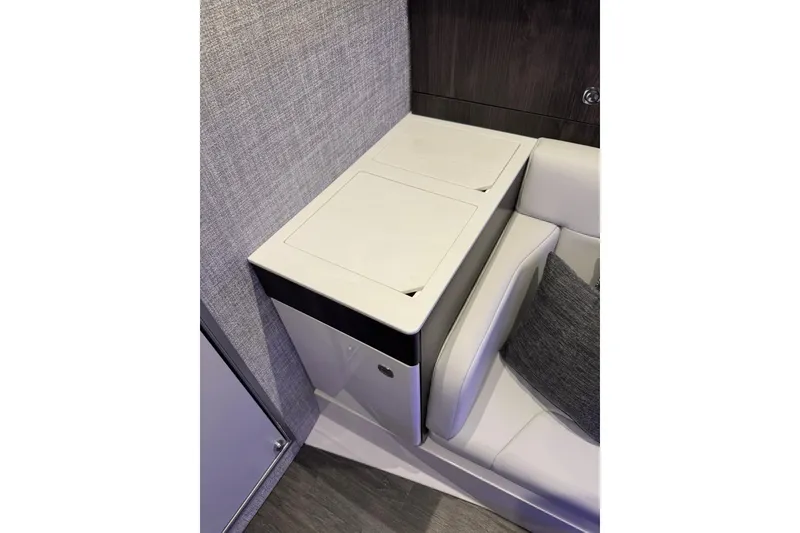 Slide: The Image of Interior of 2026 Formula 360 Crossover Bowrider I/O, featuring sleek seating and modern design. - 176