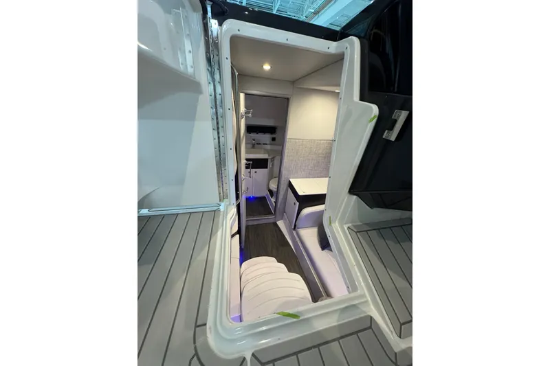 Slide: The Image of Interior view of 2026 Formula 360 Crossover Bowrider I/O, showcasing modern cabin design. - 179