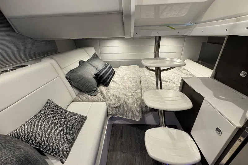Slide: The Image of Luxurious interior of 2026 Formula 360 Crossover Bowrider I/O with modern seating and bedding. - 150