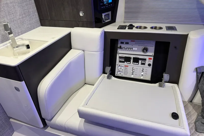 Slide: The Image of Interior of 2026 Formula 360 Crossover Bowrider I/O with control panel and seating. - 156