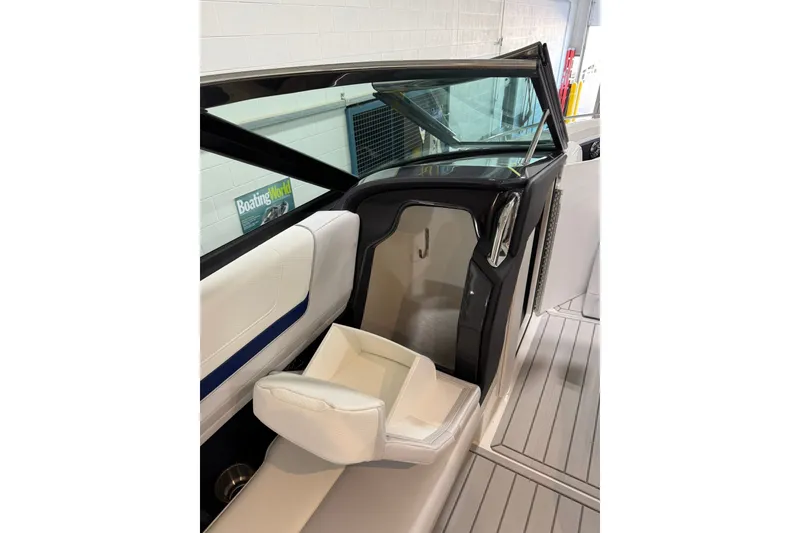 Slide: The Image of Interior of 2026 Formula 360 Crossover Bowrider I/O, featuring sleek seating and modern design. - 82