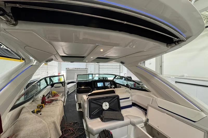 Slide: The Image of Interior view of 2026 Formula 360 Crossover Bowrider I/O, showcasing luxury seating and modern design. - 12