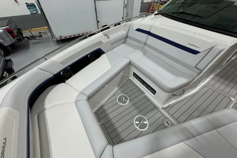 Slide: The Image of 2026 Formula 360 Crossover Bowrider I/O interior with sleek seating and modern design. - 103