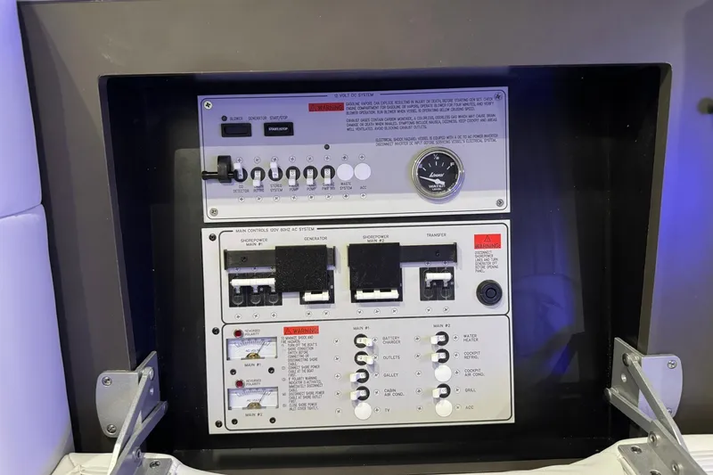 Slide: The Image of Control panel of 2026 Formula 360 Crossover Bowrider I/O with switches and gauges. - 157