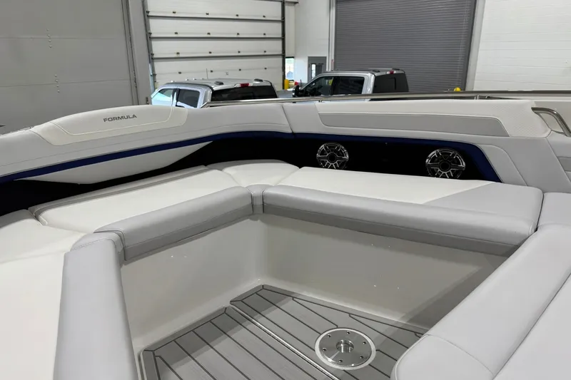 Slide: The Image of 2026 Formula 360 Crossover Bowrider I/O interior with sleek seating and modern design. - 109