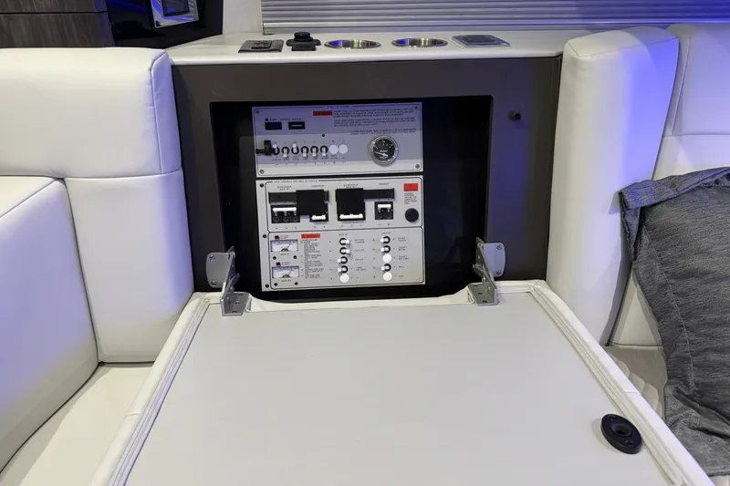 Slide: The Image of Control panel inside 2026 Formula 360 Crossover Bowrider I/O, featuring switches and gauges. - 155