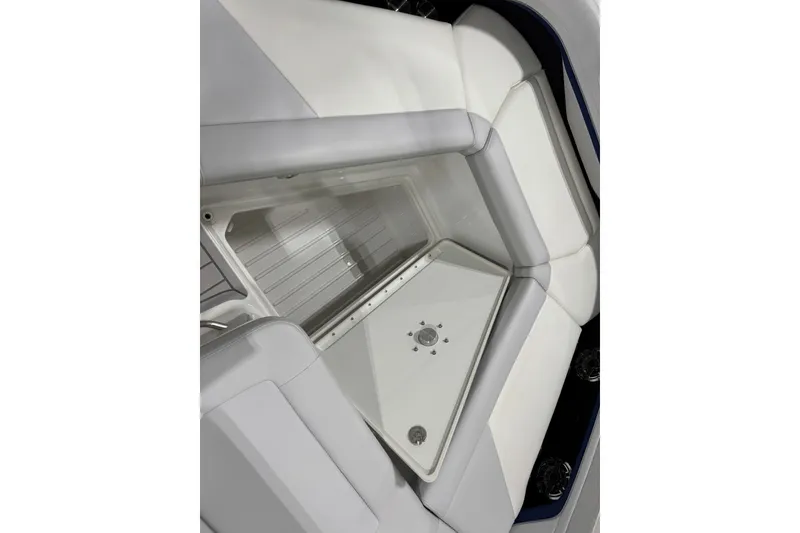 Slide: The Image of Interior seating of 2026 Formula 360 Crossover Bowrider I/O, featuring sleek white upholstery. - 112