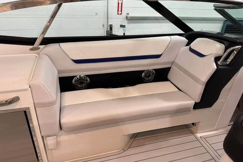 Slide: The Image of 2026 Formula 360 Crossover Bowrider I/O interior with white seating and modern design. - 81
